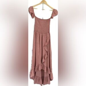 Altar'd State Mauve Ruffle Off Shoulder High Low Dress